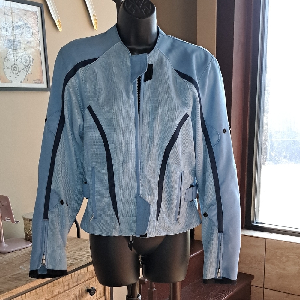 Blue Mesh Motorcycle Jacket with Stand-Up Collar